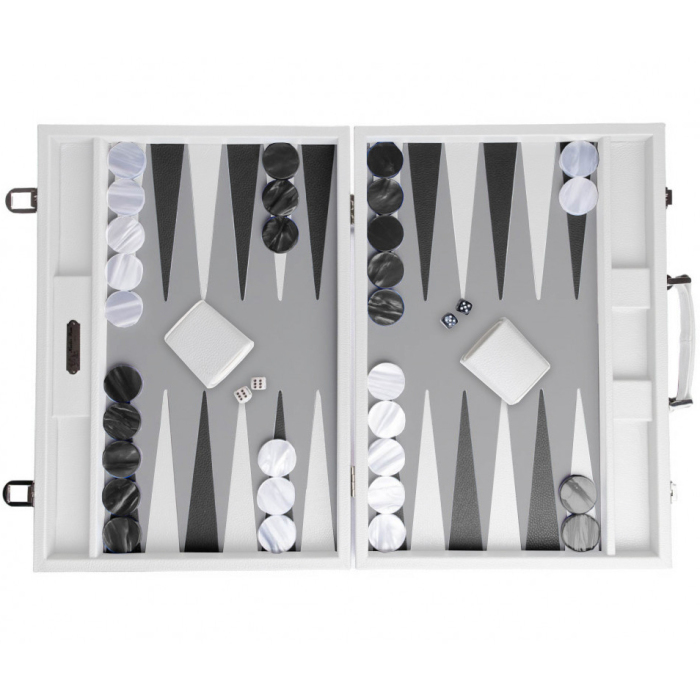 Exclusive backgammon set "Baptiste" made of leather, white